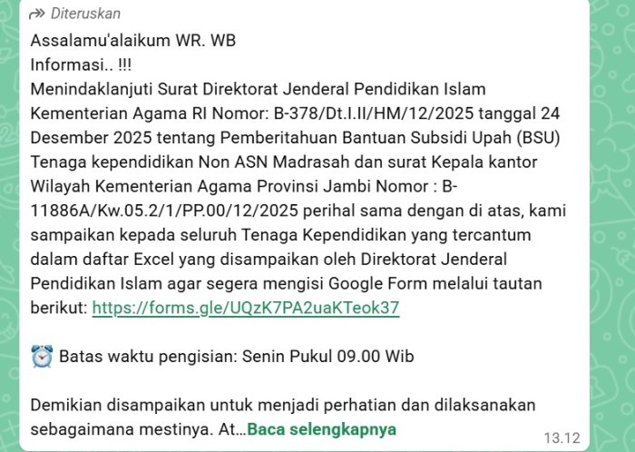 BSU untuk Tenaga Kependidikan Non ASN Madrasah: Kemenag Jambi Segera Proses Data, Isi Google Form Tepat Waktu!