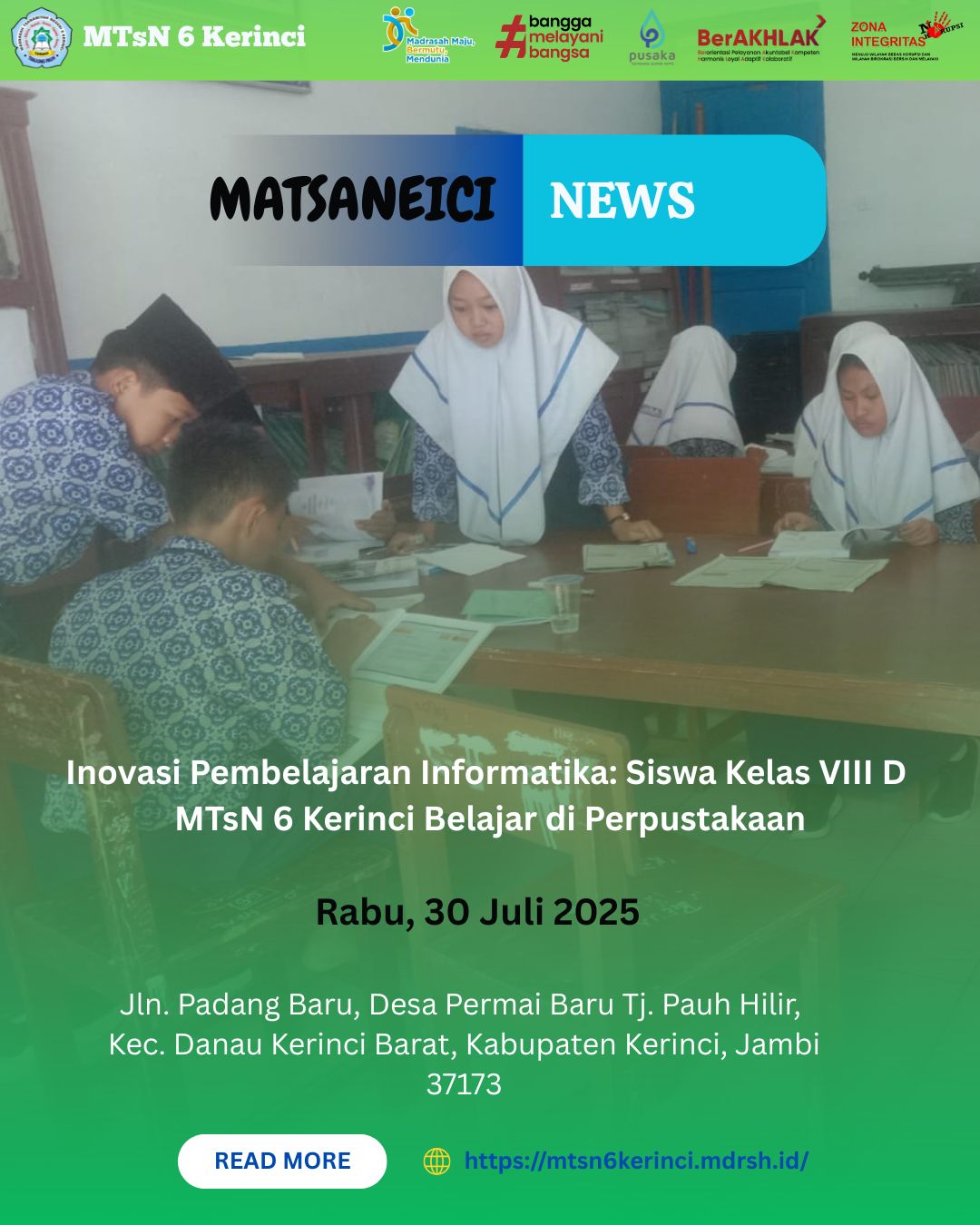 Inovasi Pembelajaran Informatika: Siswa Kelas VIII D MTsN 6 Kerinci Belajar di Perpustakaan Inovasi Pembelajaran Informatika: Siswa Kelas VIII D MTsN 6 Kerinci Belajar di Perpustakaan
