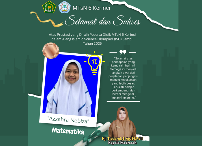 Azzahra Nebiza Raih Medali Perunggu pada Islamic Science Olympiad (ISO) Jambi 2025