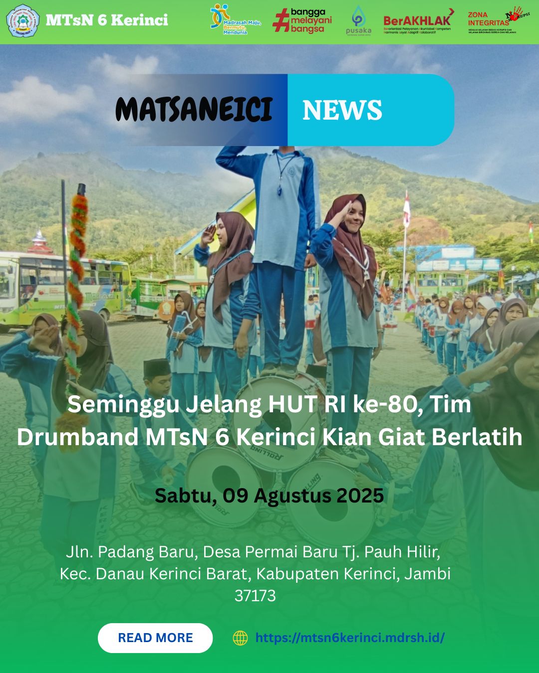 Seminggu Jelang HUT RI ke-80, Tim Drumband MTsN 6 Kerinci Kian Giat Berlatih Seminggu Jelang HUT RI ke-80, Tim Drumband MTsN 6 Kerinci Kian Giat Berlatih