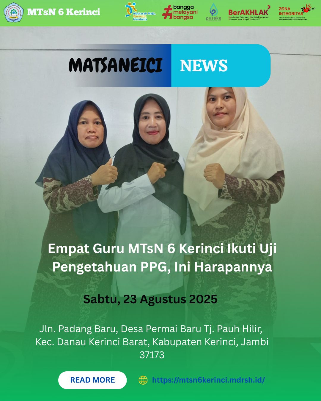 Empat Guru MTsN 6 Kerinci Ikuti Uji Pengetahuan PPG, Ini Harapannya