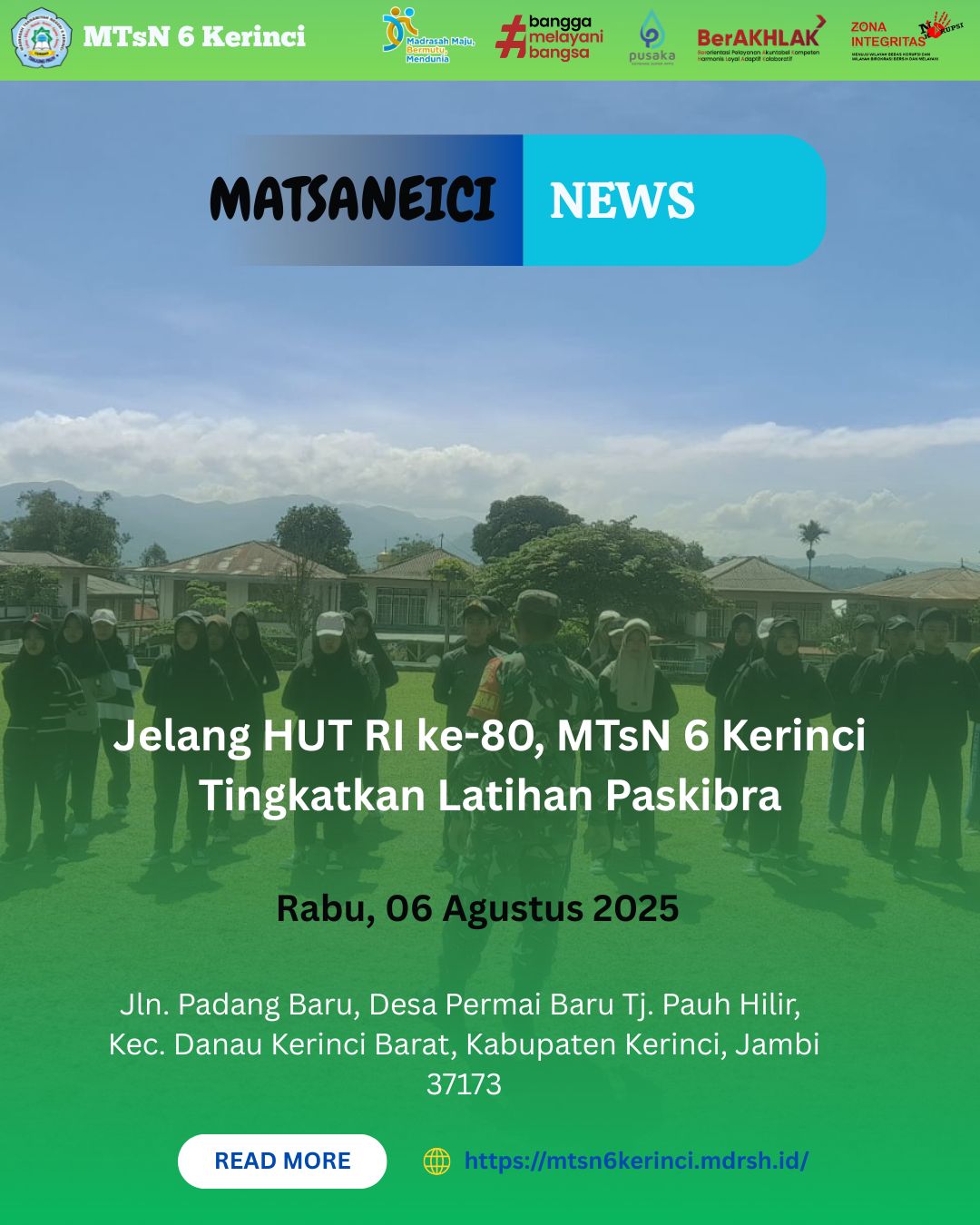 Jelang HUT RI ke-80, MTsN 6 Kerinci Tingkatkan Latihan Paskibra