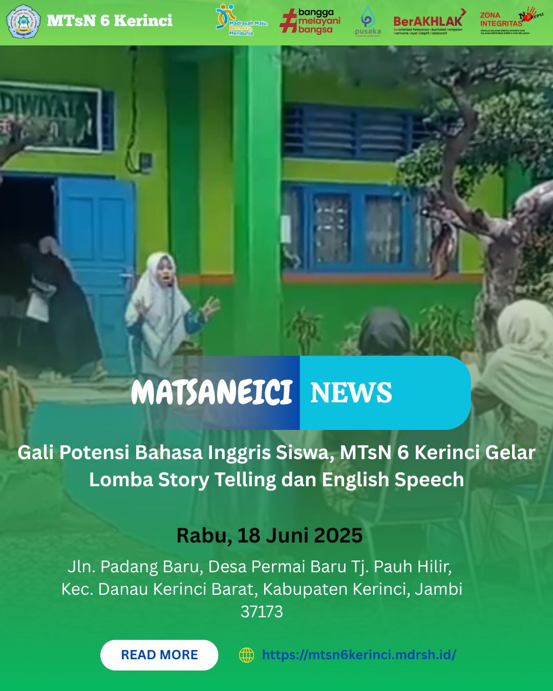 Gali Potensi Bahasa Inggris Siswa, MTsN 6 Kerinci Gelar Lomba Story Telling dan English Speech Gali Potensi Bahasa Inggris Siswa, MTsN 6 Kerinci Gelar Lomba Story Telling dan English Speech