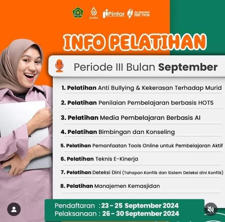 Pelatihan di MOOC Pintar Periode III Bulan September 2024: Daftar 23-25 September, Pelaksanaan 26-30 September 2024