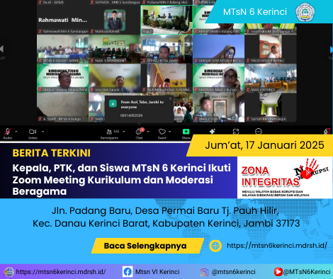 Kepala, PTK, dan Siswa MTsN 6 Kerinci Ikuti Zoom Meeting Kurikulum dan Moderasi Beragama