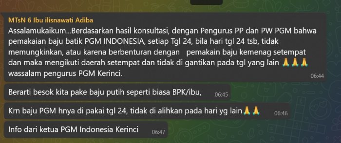Guru MTsN 6 Kerinci Ikuti Instruksi PGM: Pemakaian Seragam Disesuaikan dengan Ketentuan Daerah