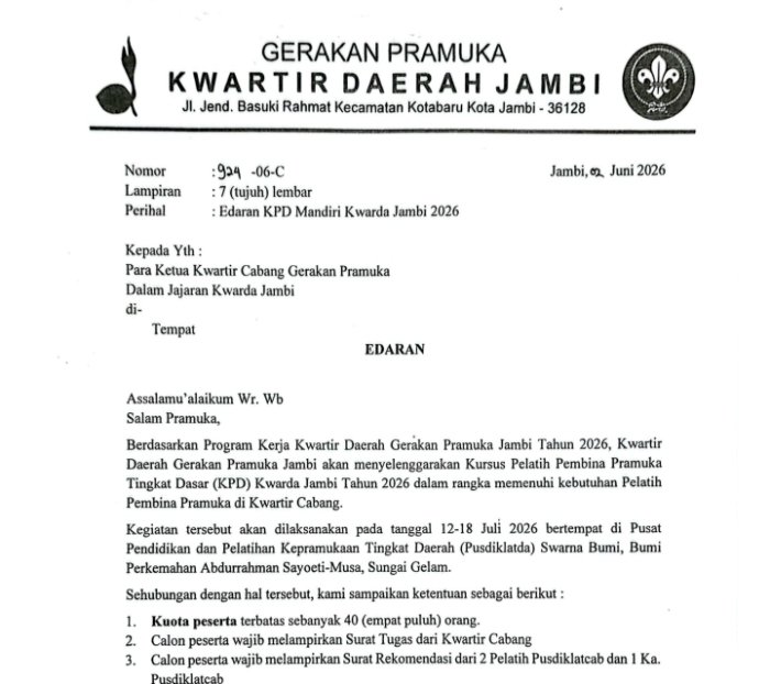 Persiapan Matang Pembina Pramuka MTsN 6 Kerinci Menuju Kursus Pelatih Dasar (KPD) Kwarda Jambi 2026 Persiapan Matang Pembina Pramuka MTsN 6 Kerinci Menuju Kursus Pelatih Dasar (KPD) Kwarda Jambi 2026