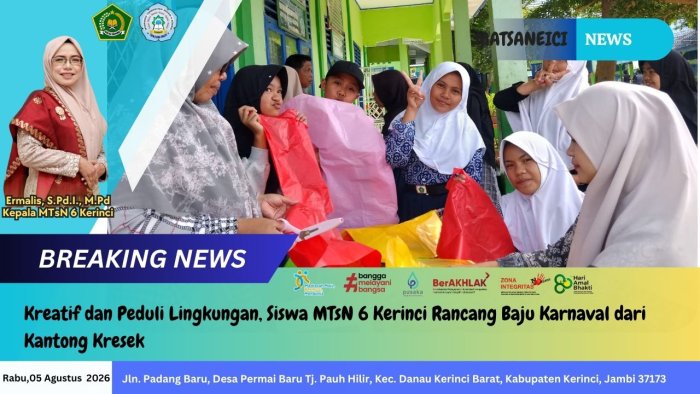 Kreatif dan Peduli Lingkungan, Siswa MTsN 6 Kerinci Rancang Baju Karnaval dari Kantong Kresek Kreatif dan Peduli Lingkungan, Siswa MTsN 6 Kerinci Rancang Baju Karnaval dari Kantong Kresek