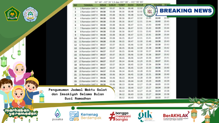 Pengumuman Jadwal Waktu Salat dan Imsakiyah Selama Bulan Suci Ramadhan Pengumuman Jadwal Waktu Salat dan Imsakiyah Selama Bulan Suci Ramadhan