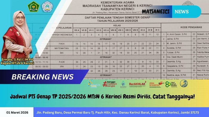 Jadwal PTS Genap TP 2025/2026 MTsN 6 Kerinci Resmi Dirilis, Catat Tanggalnya!