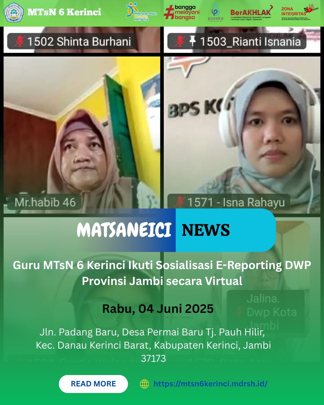 Guru MTsN 6 Kerinci Ikuti Sosialisasi E-Reporting DWP Provinsi Jambi secara Virtual Guru MTsN 6 Kerinci Ikuti Sosialisasi E-Reporting DWP Provinsi Jambi secara Virtual