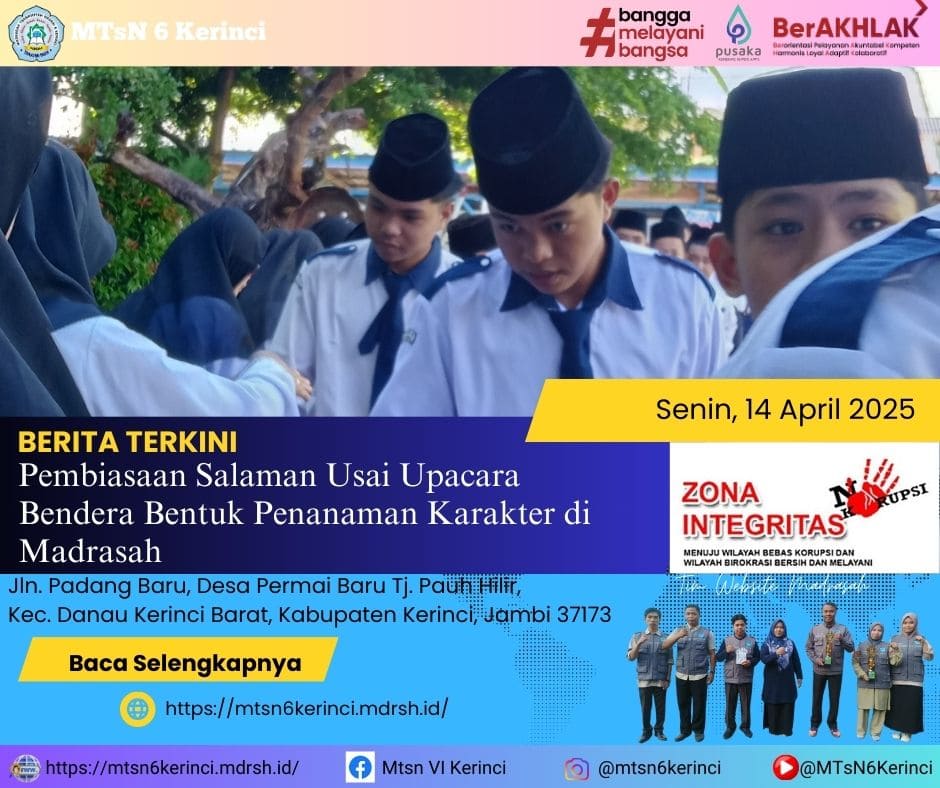 Pembiasaan Salaman Usai Upacara Bendera Bentuk Penanaman Nilai Karakter di Madrasah 