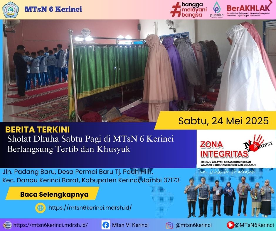 Sholat Dhuha Sabtu Pagi di MTsN 6 Kerinci Berlangsung Tertib dan Khusyuk