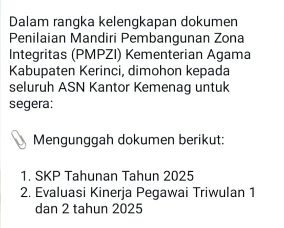 Kaur TU MTsN 6 Instruksikan Pengunggahan SKP 2025 dan Hasil Evaluasi Kinerja Triwulan 1 dan 2