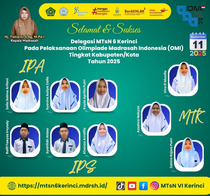 MTsN 6 Kerinci Siapkan 9 Delegasi Terbaik untuk Olimpiade Madrasah Indonesia (OMI) Tingkat Kabupaten/Kota 2025