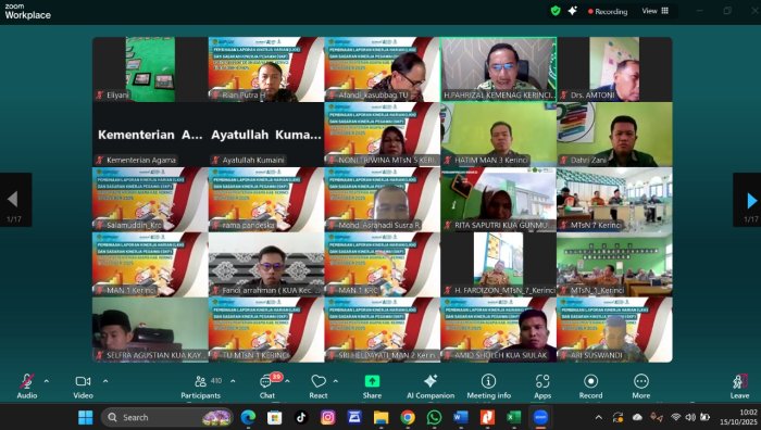 PTK MTsN 6 Kerinci Ikuti Pembinaan Laporan Kinerja Harian dan SKP ASN melalui Zoom Meeting