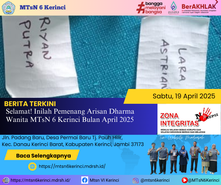 Selamat! Inilah Pemenang Arisan Dharma Wanita MTsN 6 Kerinci Bulan April 2025 Selamat! Inilah Pemenang Arisan Dharma Wanita MTsN 6 Kerinci Bulan April 2025