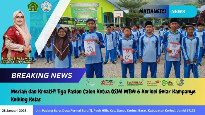 Meriah dan Kreatif! Tiga Paslon Calon Ketua OSIM MTsN 6 Kerinci Gelar Kampanye Keliling Kelas
