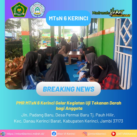 PMR MTsN 6 Kerinci Gelar Kegiatan Uji Tekanan Darah bagi Anggota PMR MTsN 6 Kerinci Gelar Kegiatan Uji Tekanan Darah bagi Anggota