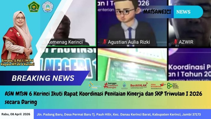 ASN MTsN 6 Kerinci Ikuti Rapat Koordinasi Penilaian Kinerja dan SKP Triwulan I 2026 secara Daring