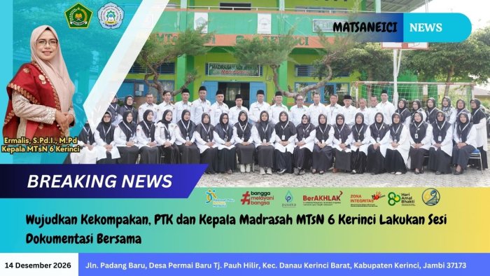 Wujudkan Kekompakan, PTK dan Kepala Madrasah MTsN 6 Kerinci Lakukan Sesi Dokumentasi Bersama