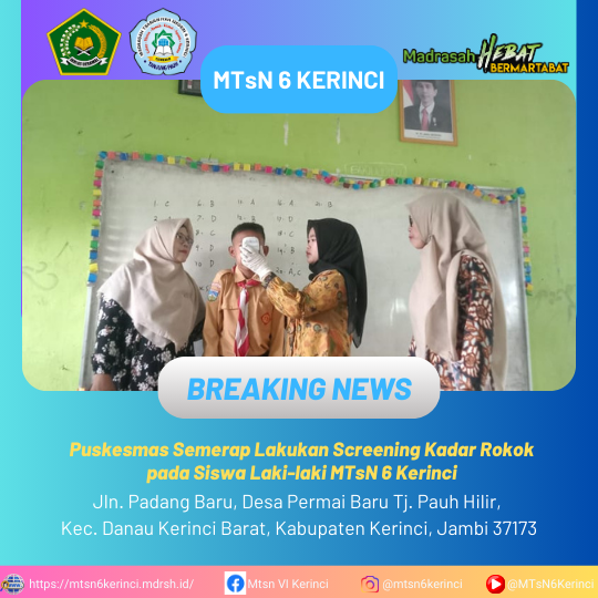 Puskesmas Semerap Lakukan Screening Kadar Rokok pada Siswa Laki-laki MTsN 6 Kerinci Puskesmas Semerap Lakukan Screening Kadar Rokok pada Siswa Laki-laki MTsN 6 Kerinci