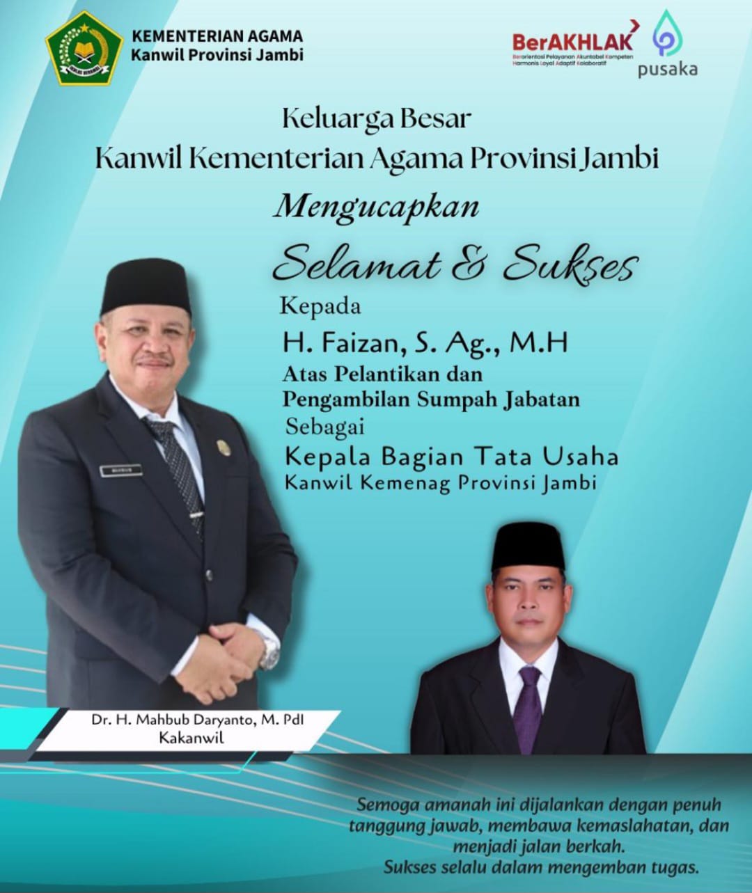 Ucapan Selamat MTsN 6 Kerinci atas Pelantikan H. Faizan, S.Ag., M.H. sebagai Kabag TU Kanwil Kemenag Provinsi Jambi Ucapan Selamat MTsN 6 Kerinci atas Pelantikan H. Faizan, S.Ag., M.H. sebagai Kabag TU Kanwil Kemenag Provinsi Jambi