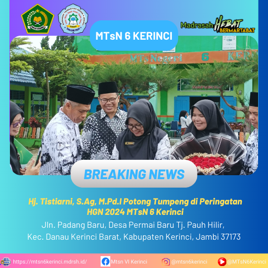 Hj. Tistiarni, S.Ag, M.Pd.I Potong Tumpeng di Peringatan HGN 2024 MTsN 6 Kerinci Hj. Tistiarni, S.Ag, M.Pd.I Potong Tumpeng di Peringatan HGN 2024 MTsN 6 Kerinci