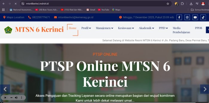 Satu Pintu Informasi Terkini, Website Resmi MTsN 6 Kerinci Siap Diakses Publik