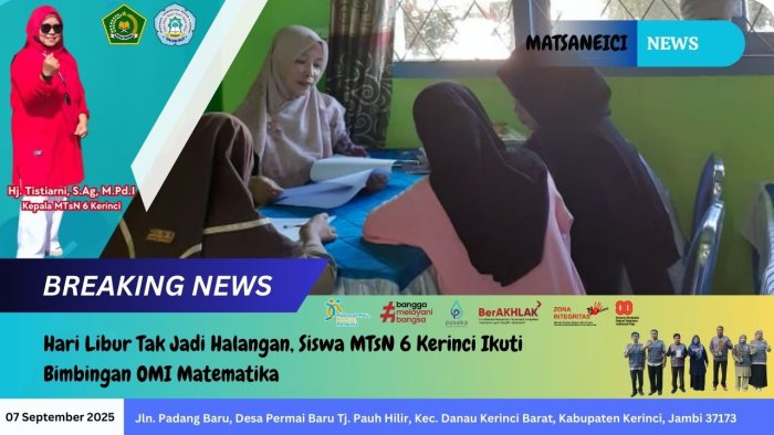 Hari Libur Tak Jadi Halangan, Siswa MTsN 6 Kerinci Ikuti Bimbingan OMI Matematika