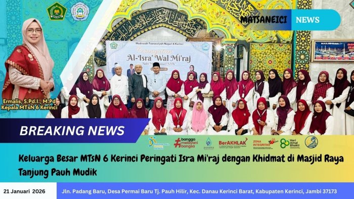 Keluarga Besar MTsN 6 Kerinci Peringati Isra Miraj dengan Khidmat di Masjid Raya Tanjung Pauh Mudik