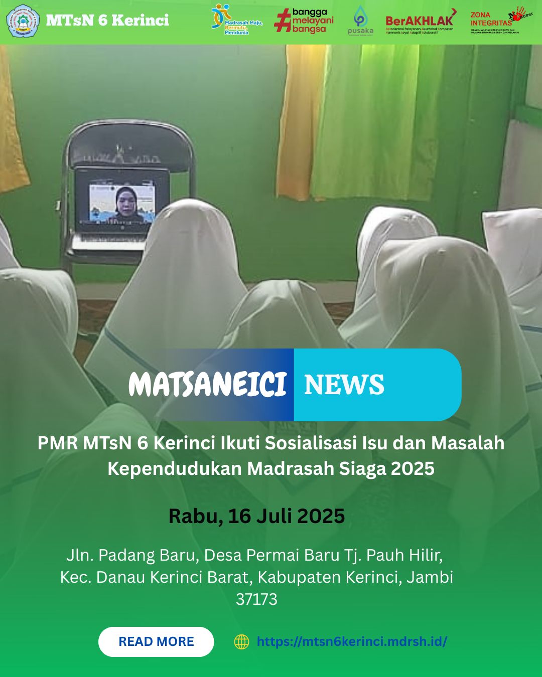 PMR MTsN 6 Kerinci Ikuti Sosialisasi Isu dan Masalah Kependudukan Madrasah Siaga 2025 PMR MTsN 6 Kerinci Ikuti Sosialisasi Isu dan Masalah Kependudukan Madrasah Siaga 2025