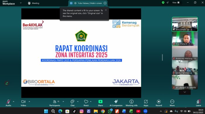 Tim ZI MTsN 6 Kerinci Ikuti Rakor ZI Wilayah Jambi dan Persiapan Penilaian Tahap Awal