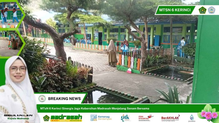 MTsN 6 Kerinci Sinergis Jaga Kebersihan Madrasah Menjelang Senam Bersama