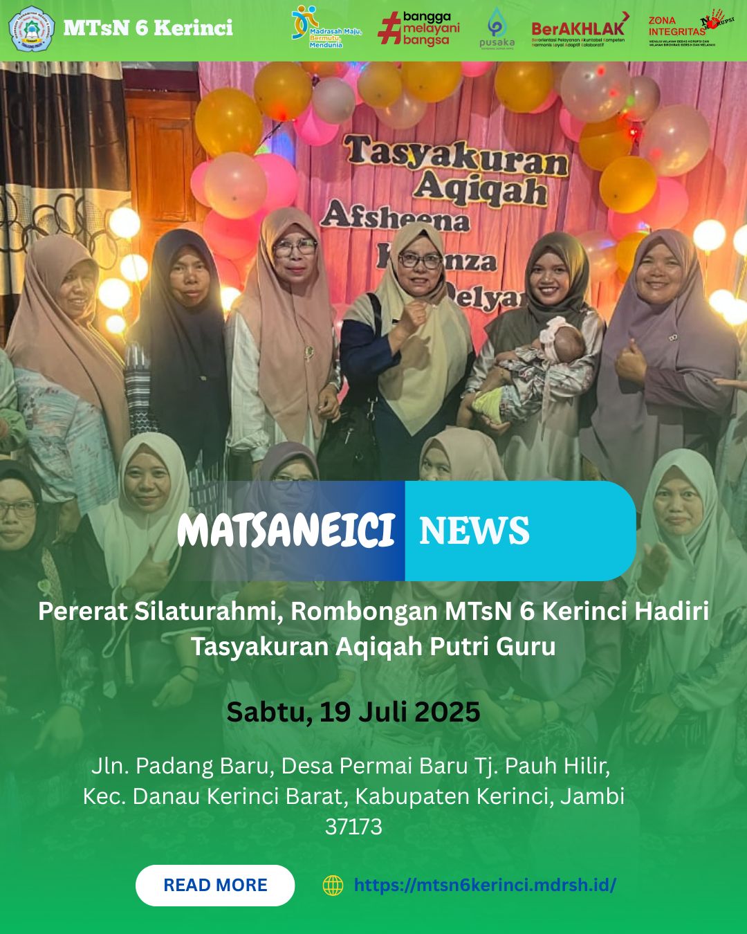 Pererat Silaturahmi, Rombongan MTsN 6 Kerinci Hadiri Tasyakuran Aqiqah Putri Guru Pererat Silaturahmi, Rombongan MTsN 6 Kerinci Hadiri Tasyakuran Aqiqah Putri Guru