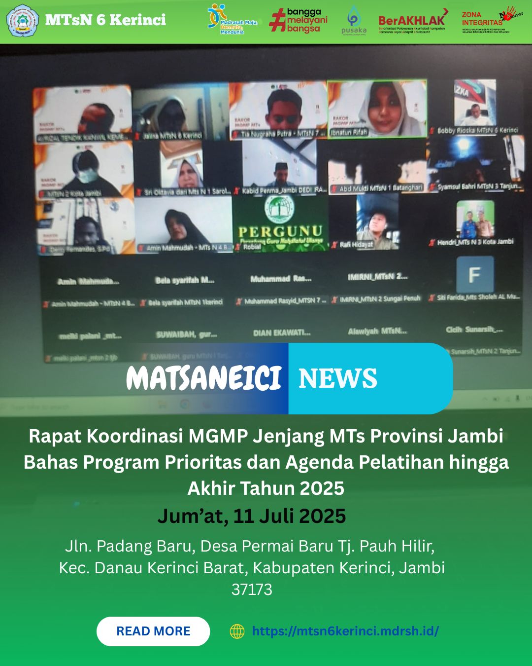 Rapat Koordinasi MGMP Jenjang MTs Provinsi Jambi Bahas Program Prioritas dan Agenda Pelatihan hingga Akhir Tahun 2025 Rapat Koordinasi MGMP Jenjang MTs Provinsi Jambi Bahas Program Prioritas dan Agenda Pelatihan hingga Akhir Tahun 2025