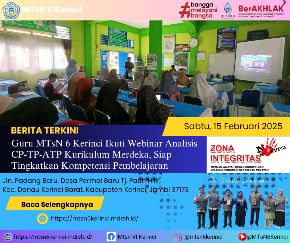 Guru MTsN 6 Kerinci Ikuti Webinar Analisis CP-TP-ATP Kurikulum Merdeka, Siap Tingkatkan Kompetensi Pembelajaran