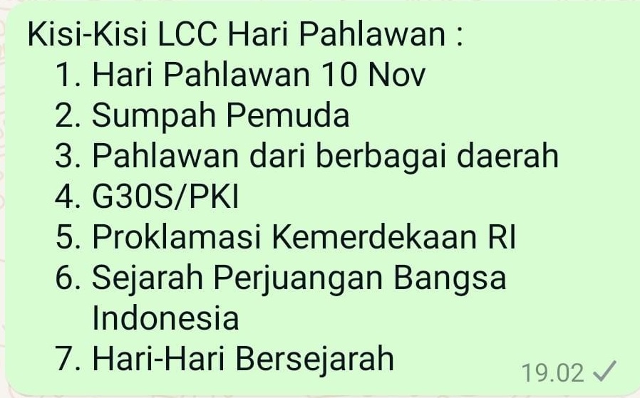Panitia Lomba Cerdas Cermat Sebarkan Kisi-Kisi untuk Peserta LCC Hari Pahlawan 2024
