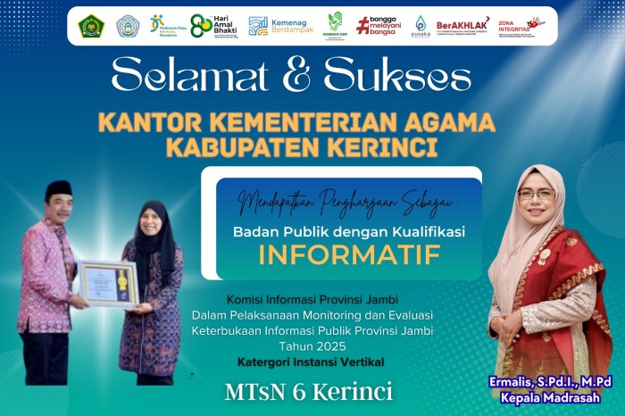 MTsN 6 Kerinci Ucapkan Selamat dan Sukses Kepada Kemenag Kab Kerinci atas Penghargaan Badan Publik Informatif