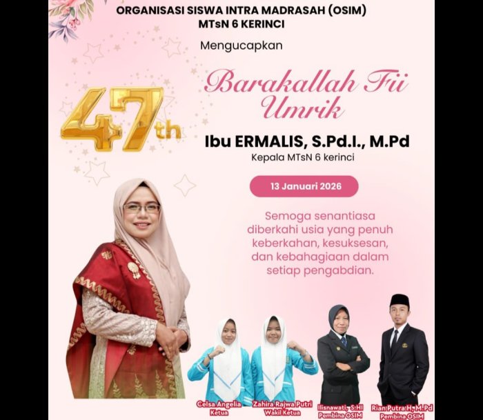 Pengurus OSIM MTsN 6 Kerinci Beri Kejutan Ulang Tahun untuk Kepala Madrasah