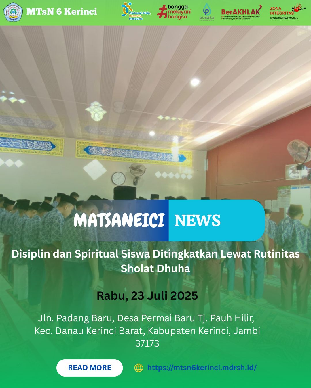 Disiplin dan Spiritual Siswa Ditingkatkan Lewat Rutinitas Sholat Dhuha