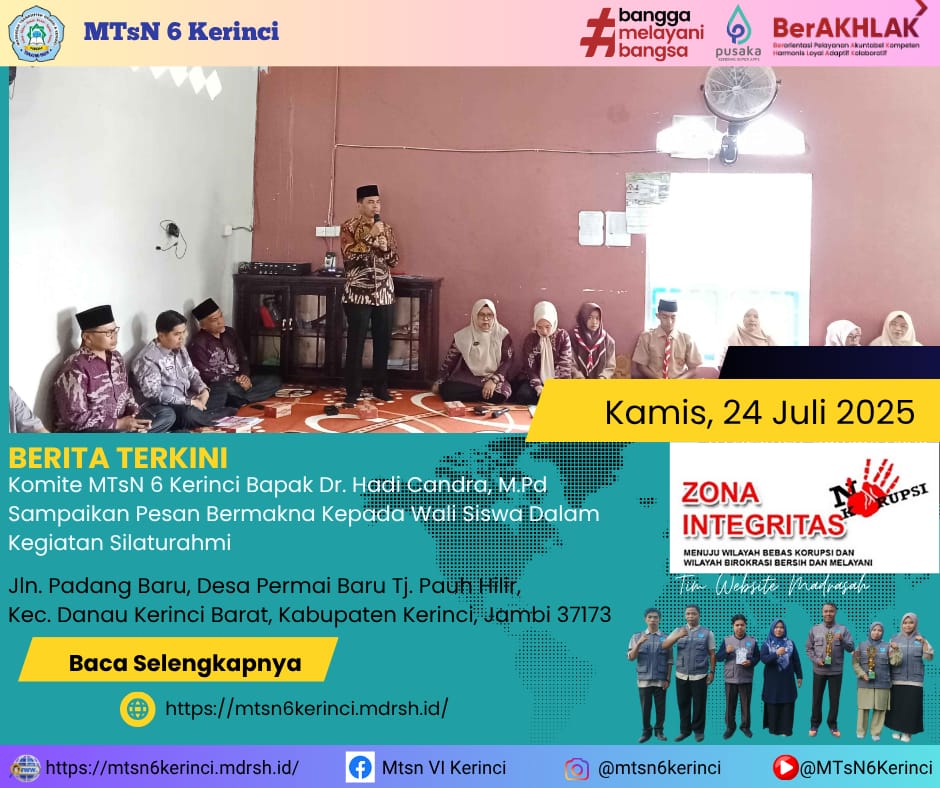 Komite MTsN 6 Kerinci Bapak Dr. Hadi Candra,M.Pd Sampaikan Pesan Bermakna kepada Wali Siswa dalam Kegiatan Silaturahmi Komite MTsN 6 Kerinci Bapak Dr. Hadi Candra,M.Pd Sampaikan Pesan Bermakna kepada Wali Siswa dalam Kegiatan Silaturahmi
