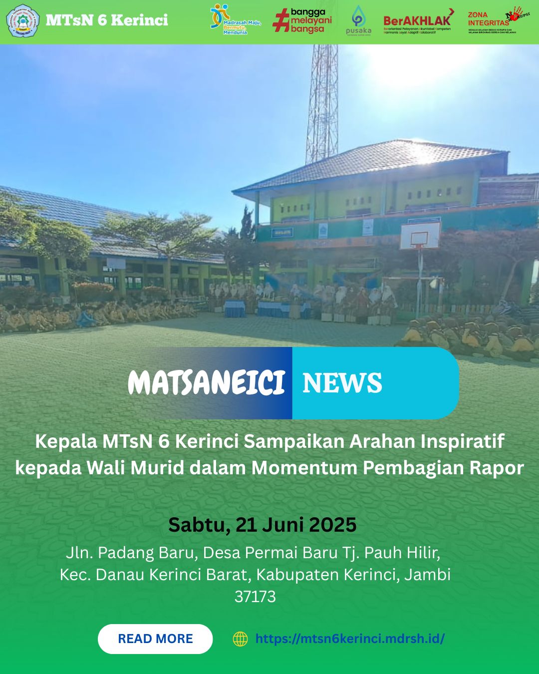 Kepala MTsN 6 Kerinci Sampaikan Arahan Inspiratif kepada Wali Murid dalam Momentum Pembagian Rapor
