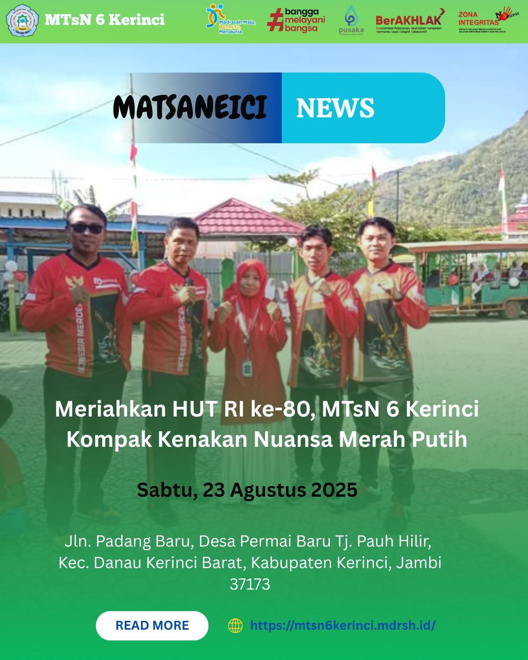 Meriahkan HUT RI ke-80, MTsN 6 Kerinci Kompak Kenakan Nuansa Merah Putih