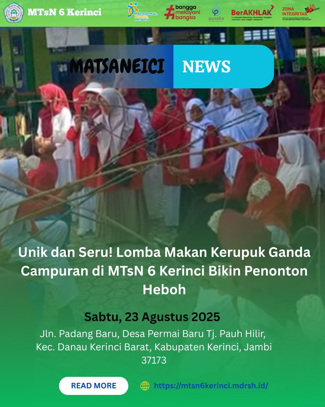 Unik dan Seru! Lomba Makan Kerupuk Ganda Campuran di MTsN 6 Kerinci Bikin Penonton Heboh Unik dan Seru! Lomba Makan Kerupuk Ganda Campuran di MTsN 6 Kerinci Bikin Penonton Heboh