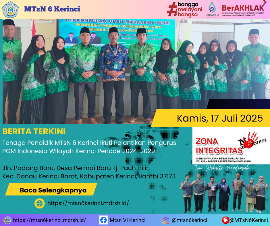Tenaga Pendidik MTsN 6 Kerinci Ikuti Pelantikan Pengurus PGM Indonesia Wilayah Kerinci Periode 2024-2029 Tenaga Pendidik MTsN 6 Kerinci Ikuti Pelantikan Pengurus PGM Indonesia Wilayah Kerinci Periode 2024-2029