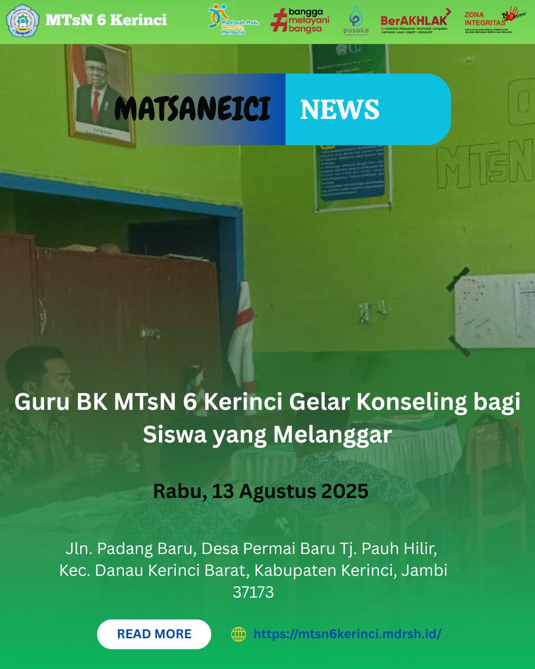 Guru BK MTsN 6 Kerinci Gelar Konseling bagi Siswa yang Melanggar