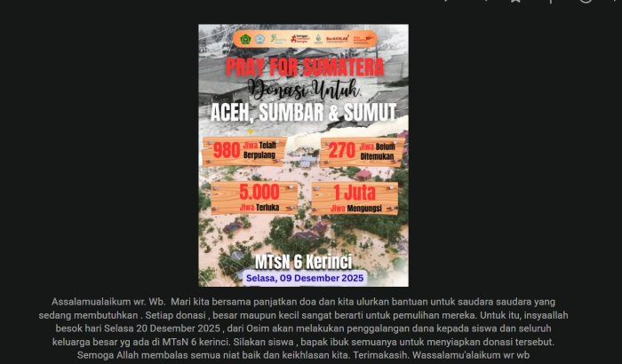 OSIM MTsN 6 Kerinci Akan Gelar Penggalangan Dana Pray for Sumatra OSIM MTsN 6 Kerinci Akan Gelar Penggalangan Dana Pray for Sumatra