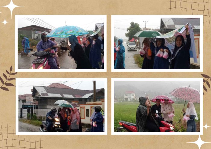 Salut! Luar Biasa Pengurus OSIM dan PTK MTsN 6 Kerinci Tetap Semangat Berbagi di Tengah Derasnya Hujan