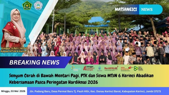 Senyum Cerah di Bawah Mentari Pagi, PTK dan Siswa MTsN 6 Kerinci Abadikan Kebersamaan Pasca Peringatan Hardiknas 2026 Senyum Cerah di Bawah Mentari Pagi, PTK dan Siswa MTsN 6 Kerinci Abadikan Kebersamaan Pasca Peringatan Hardiknas 2026